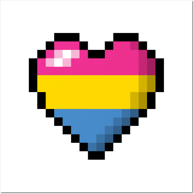 Large Pixel Heart Design in Pansexual Pride Flag Colors Wall Art by LiveLoudGraphics